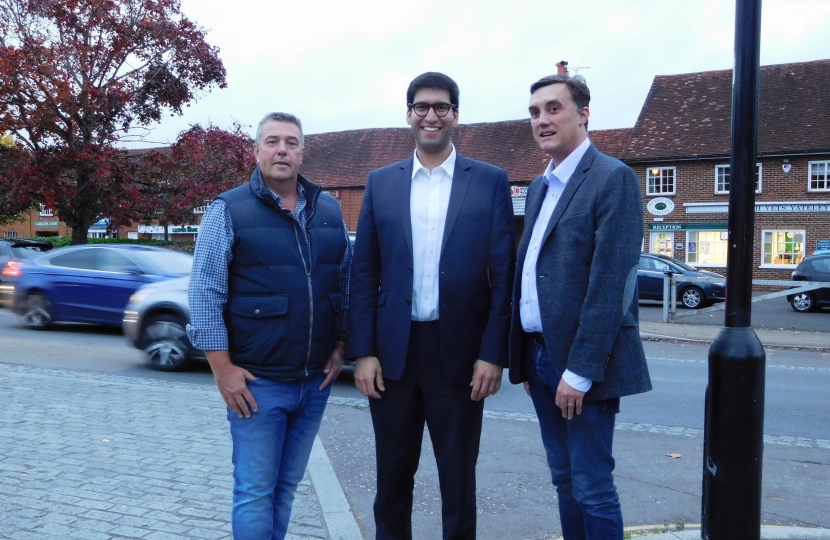 Ranil Jayawardena, MP with Yateley Town Councillors Chris Barnes and Shawn Dickens